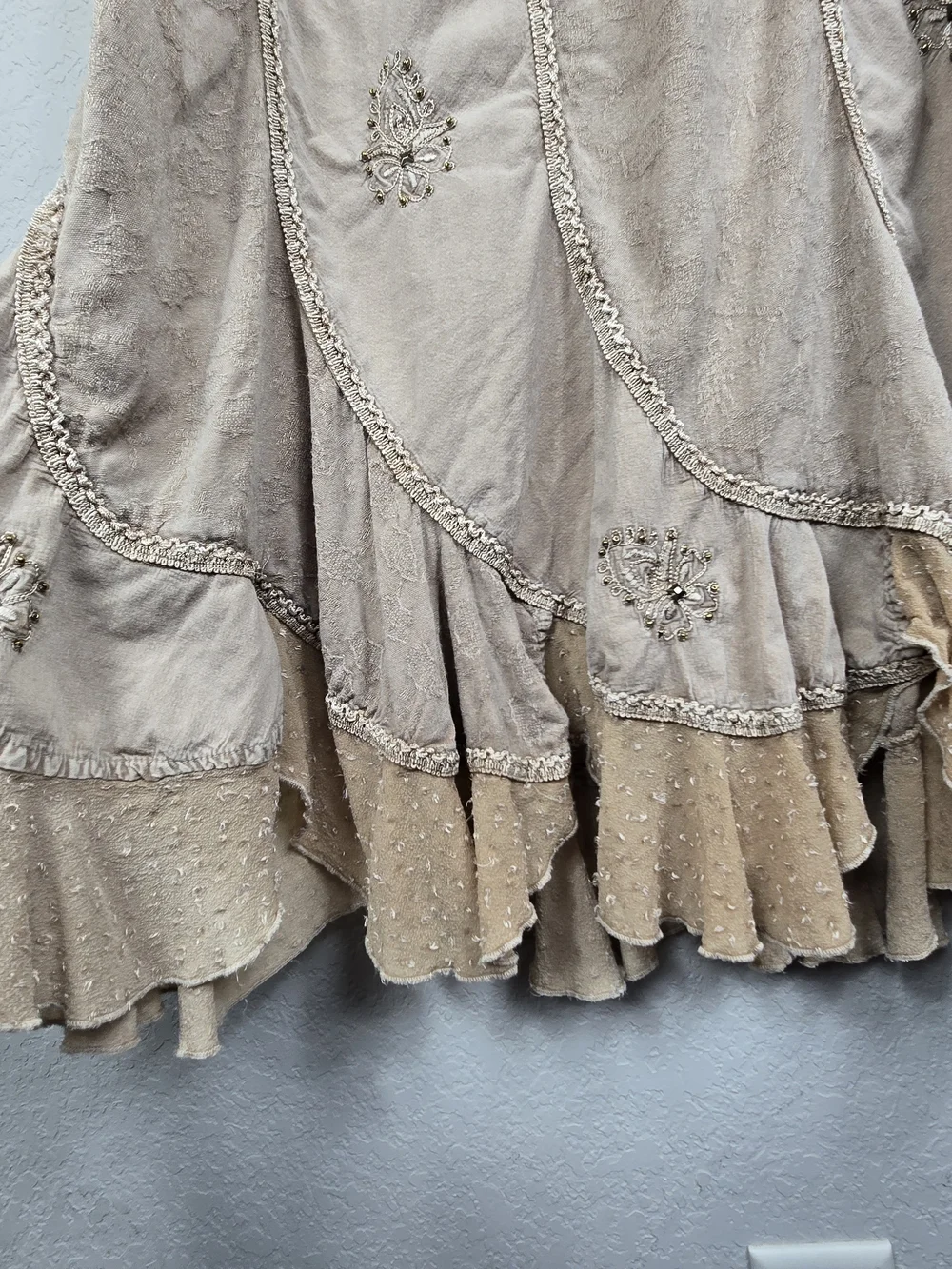 Coline XL Boho Goddess Embroidered Midi Dress Stonewashed Festival Chic Earthy